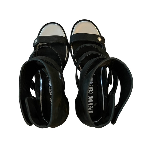 Opening Ceremony Olivia  Black Wedge Leather Suede Strappy Snap Button Sandals 9 - Picture 16 of 16